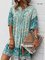 Bohemia Flower Print O-neck Knotted Half Sleeve Dress For Women