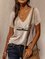 Cotton-Blend V Neck Short Sleeve Casual Shirts & Tops