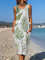 Crew Neck Sleeveless Leaves Cotton-Blend Dresses