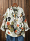 Leaves Floral Print Button Pocket Front Long Sleeve Vintage Shirt