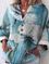 Casual and simple floral print long-sleeved V-neck shirt