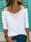 Cotton-Blend Long Sleeve Guipure Lace Shift Shirts & Tops