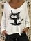 Cat Printed V Neck Long Sleeve Casual Loose T-Shirts