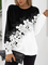 Long sleeve round neck black and white mosaic floral print sweater top