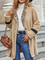 Solid leopard Plush medium long coat lapel long sleeve loose tweed coat women