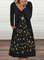 Christmas Tree Print V-neck Long Sleeve Casual Midi Dresses