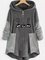 Women Round Neckline Cat Print Hooded Zipper Fur Coat