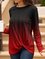 Striated Ombré Crewneck Long-Sleeve Twist-Hem Tunic & Tops