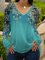 Long sleeve V-neck Bohemian Paisley Print loose top T-shirt Plus Size