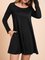 Black Long Sleeve Cotton-Blend Bateau/boat Neck Dresses
