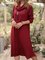 Red Cotton Crew Neck Casual Plain Dress