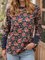 Blue Cotton Long Sleeve Crew Neck Floral Top