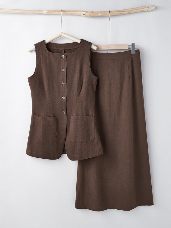 Linen Plain Cotton And Linen Two-Piece Set