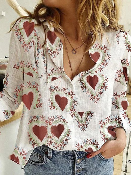 White Casual Cotton Printed Blouse