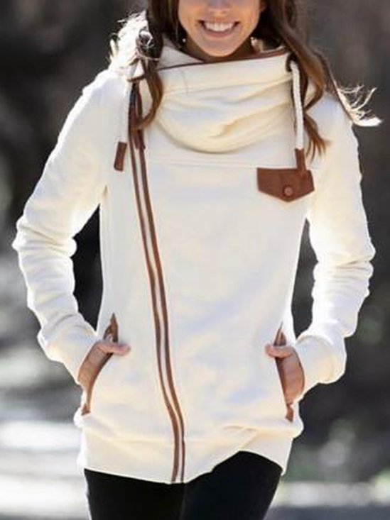 Women Casual Winter Polyester Pockets Mid-weight Long sleeve Loose Regular Sweatshirt