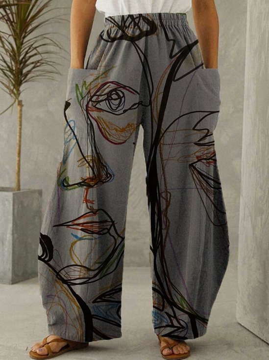 Abstract Print Loose Pants with Pockets