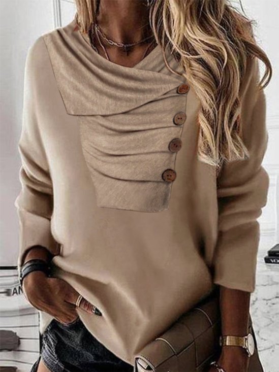 Casual Plain Autumn Daily Loose Polyester Cotton H-Line Regular Regular Size Sweatshirt for Women