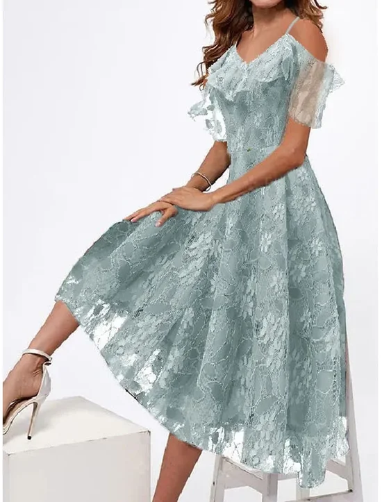 V Neck Lace Elegant Dress