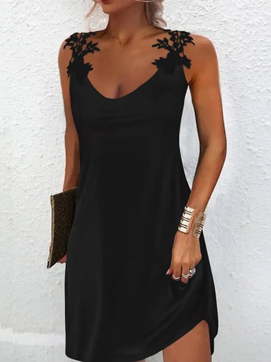 Plain Casual Lace Crew Neck Dress