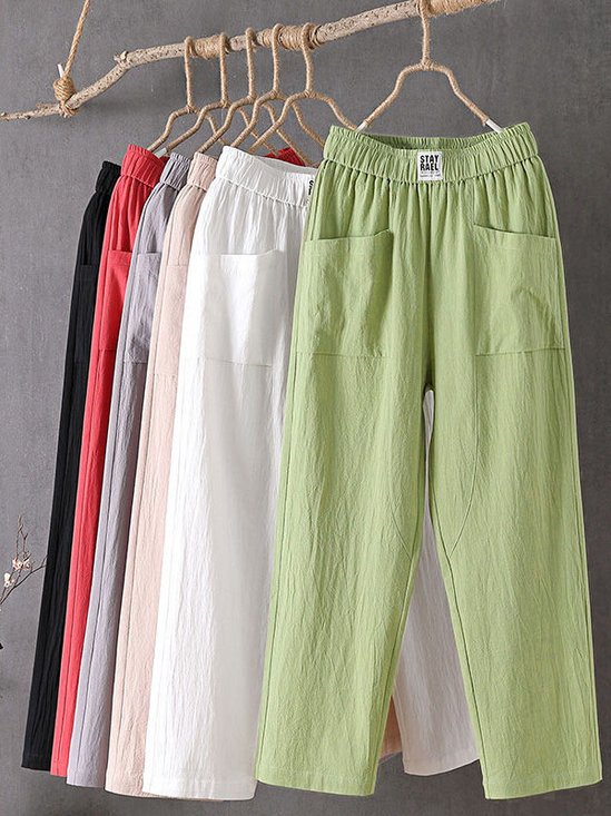 Cotton Casual Plain Linen Pants Straight Pants 
