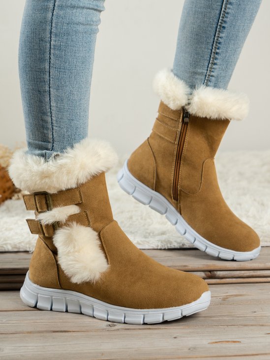 Casual Buckle Decor Warm Furry Snow Boots