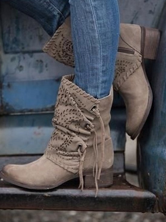 Faux Suede Chunky Heel Riding Boots