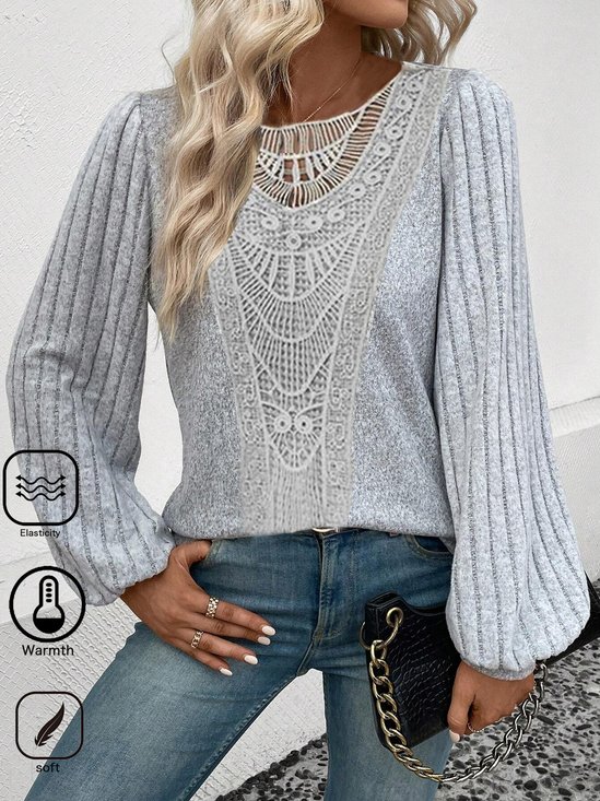 Crew Neck Casual Lace Loose T-Shirt