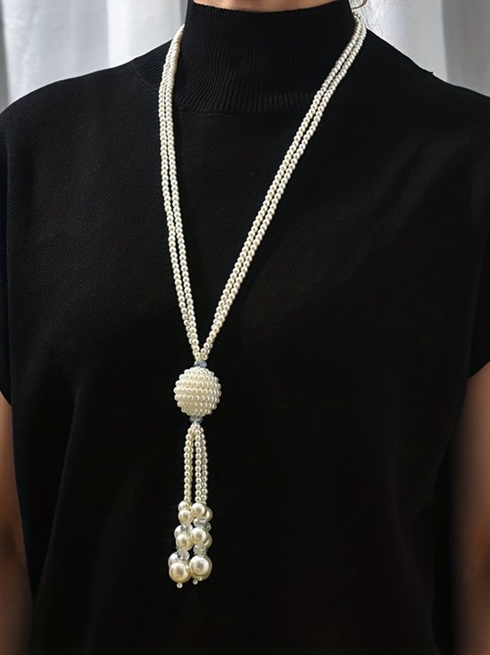 Elegant Imitation Pearl Tassel Sweater Chain Beaded Layered Necklaces