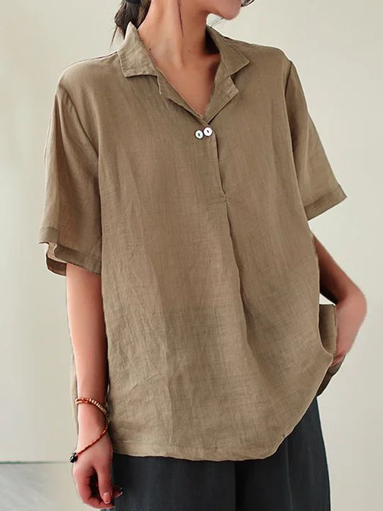 Plain Loose Cotton Casual Linen Style Shirt