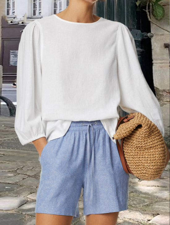 Loose Crew Neck Casual Linen Style Shirt