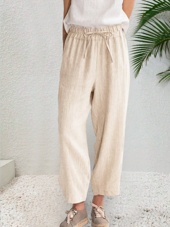 Plain Loose Casual Linen Style Pants
