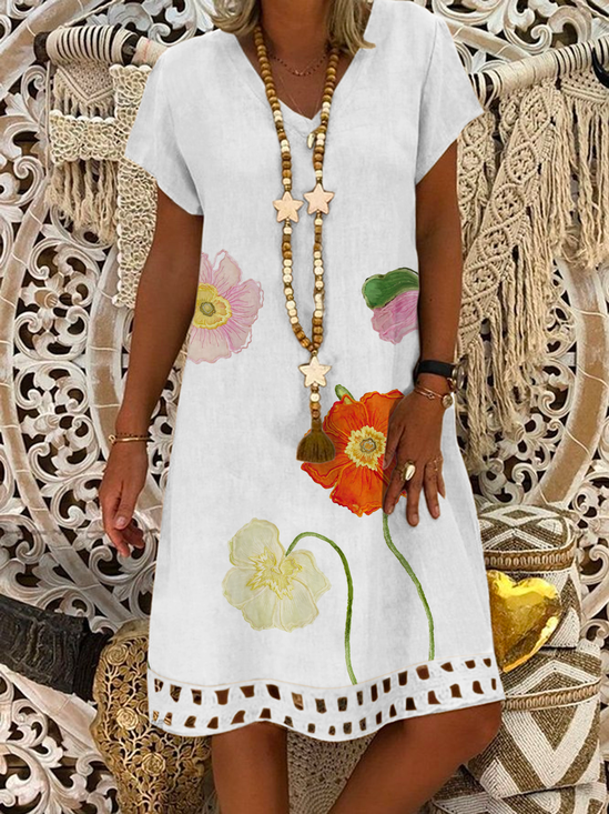 Casual Floral Loose Linen Style Dress