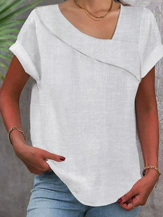 Asymmetrical Simple Plain Linen Style Shirt