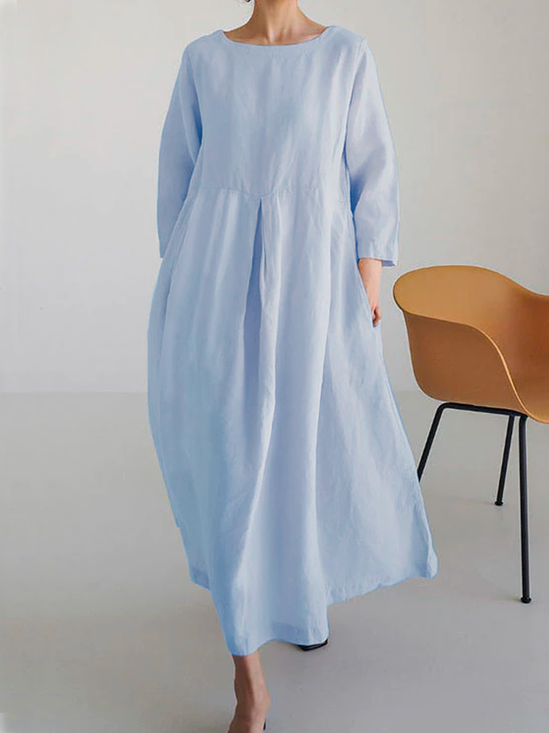 Casual Cotton Plain Loose Linen Style Dress