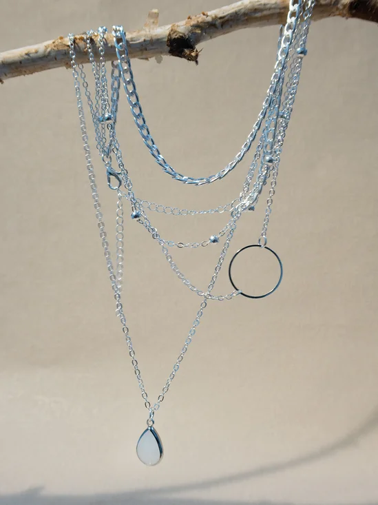 Boho metal hoop drop necklace