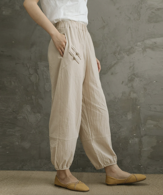 Cotton Plain Casual Loose Linen Style Pants
