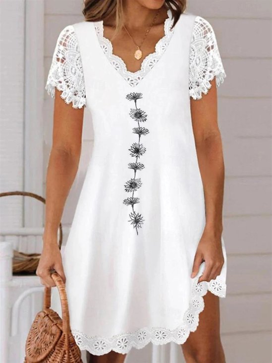 Knitted V Neck Casual Floral Dress With No