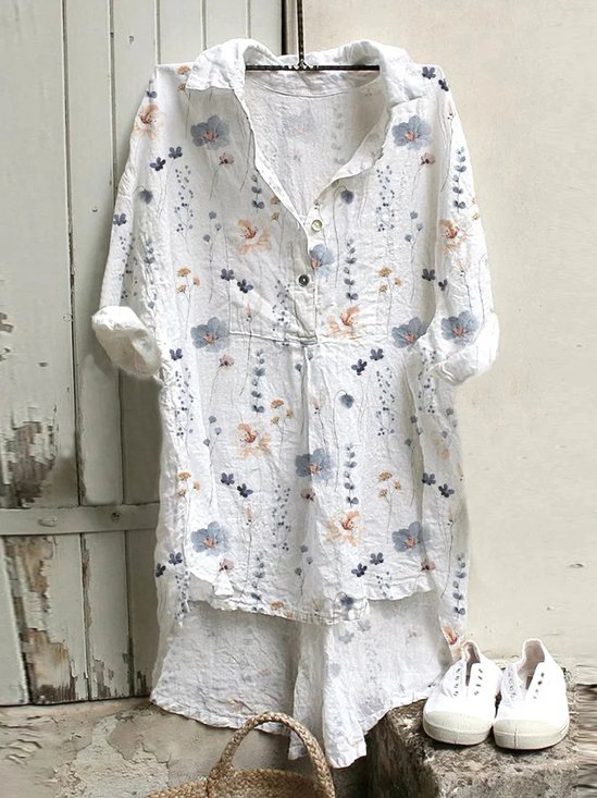 Loose Floral Casual Shirt Collar Shirt