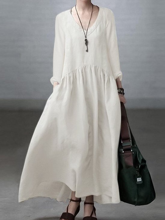 Casual Cotton Loose Dress With No