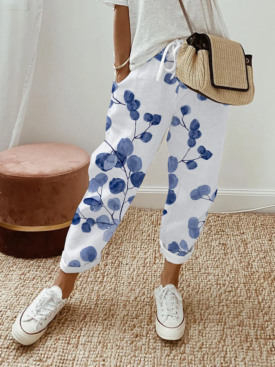 Floral Casual Loose Linen Style Pants