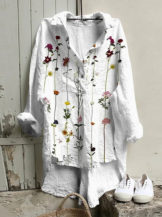 Floral Casual Loose Linen Style Blouse