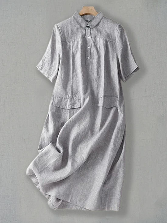Linen Shirt Collar Simple Dress
