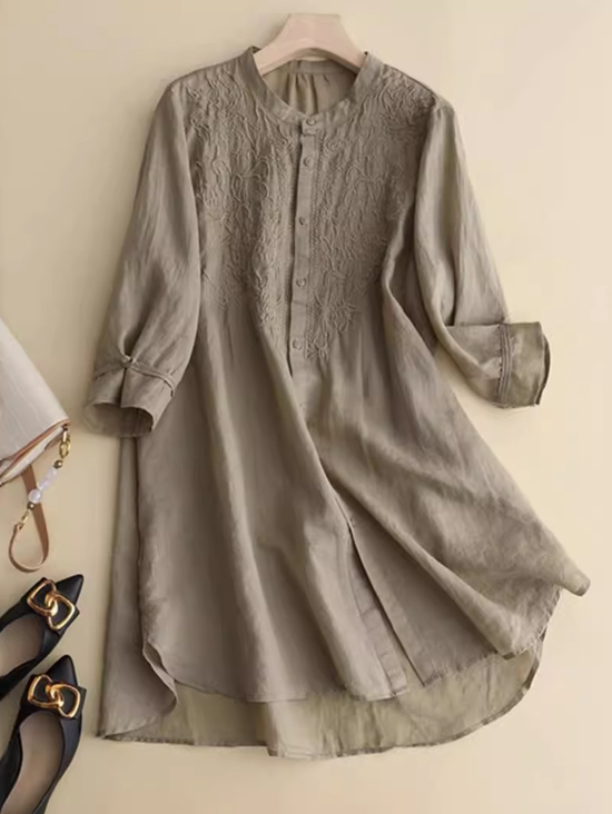 Stand Collar Loose Casual Cotton-Blend Dress