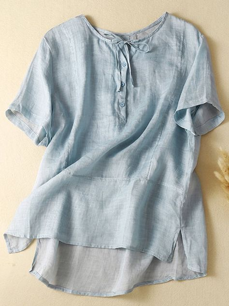 Crew Neck Casual Loose Linen Style Shirt