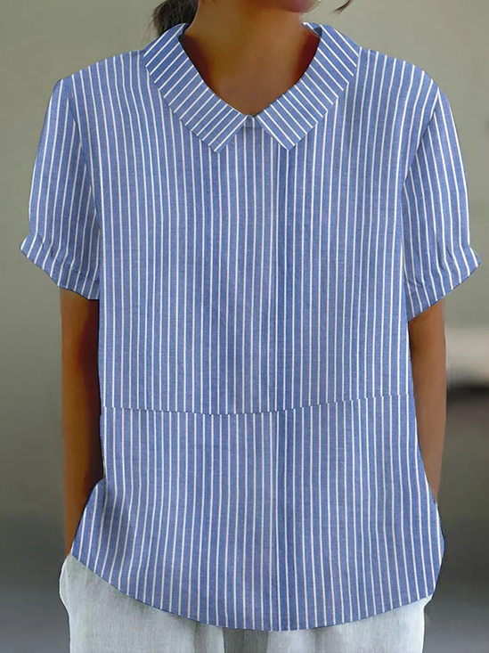 Striped Loose Shirt Collar Casual Shirt