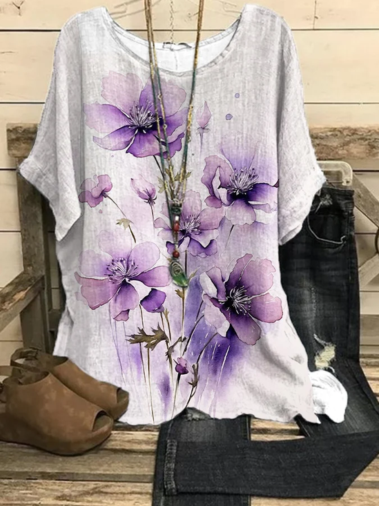 Floral Casual Crew Neck Blouse
