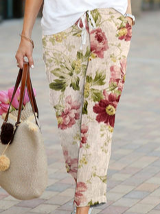 Floral Linen Loose Pants