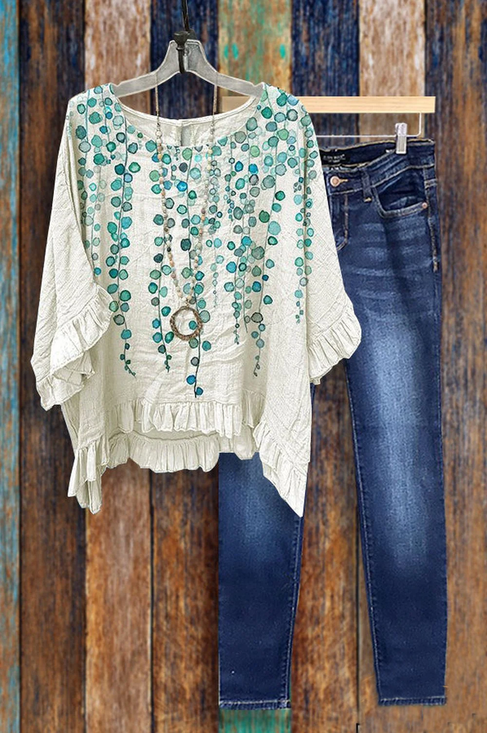 Casual Floral Loose Crew Neck Blouse