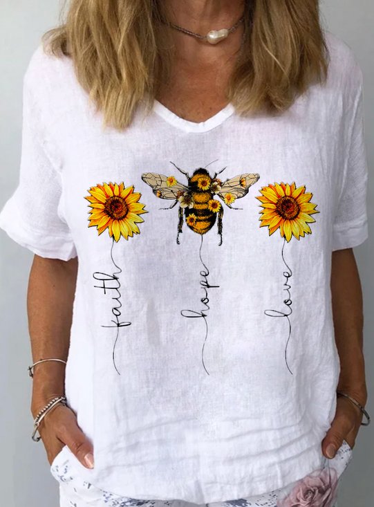 Crew Neck Casual Sunflower Blouse