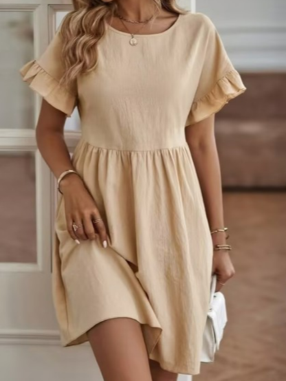 Loose Casual Cotton Crew Neck Dress With No